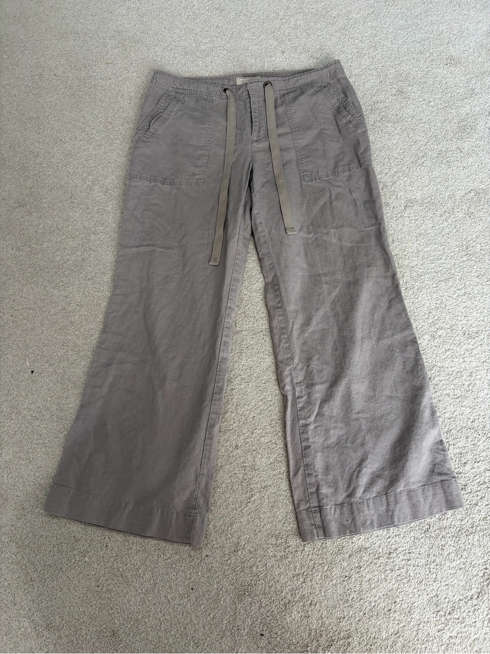 Banana Republic Linen Blend Wide-Leg Drawstring Pants, Women’s Size 12 Gray Pant